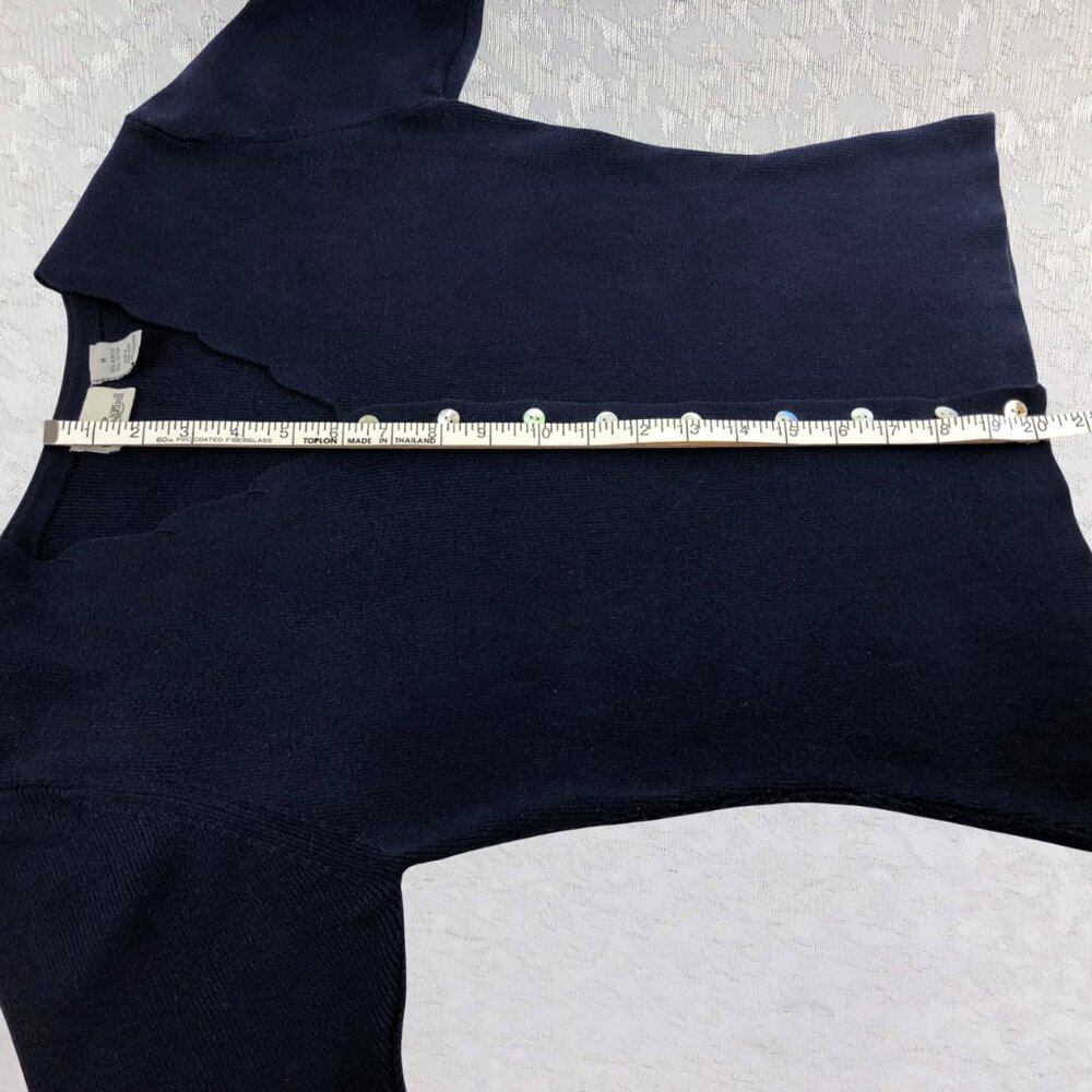 Hillard & Hanson Dark Blue Scalloped V-Neck Short Sleeve Cardigan Sweater Size M - Picture 10 of 10